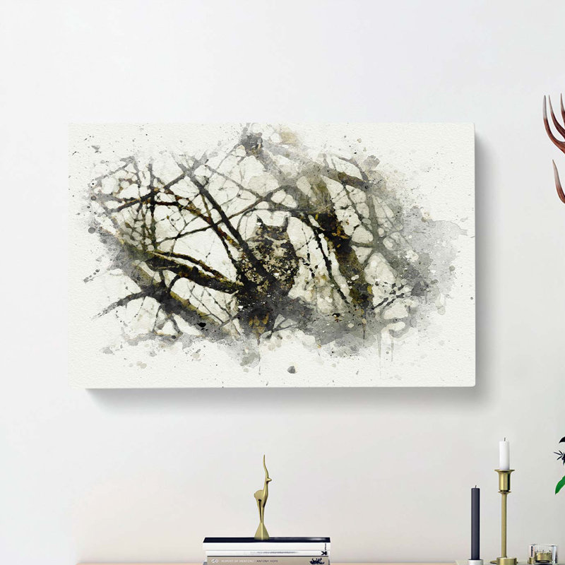 Great Horned Owl Resting in Abstract - Wrapped Canvas, 60cm H x 91cm W x 3cm D