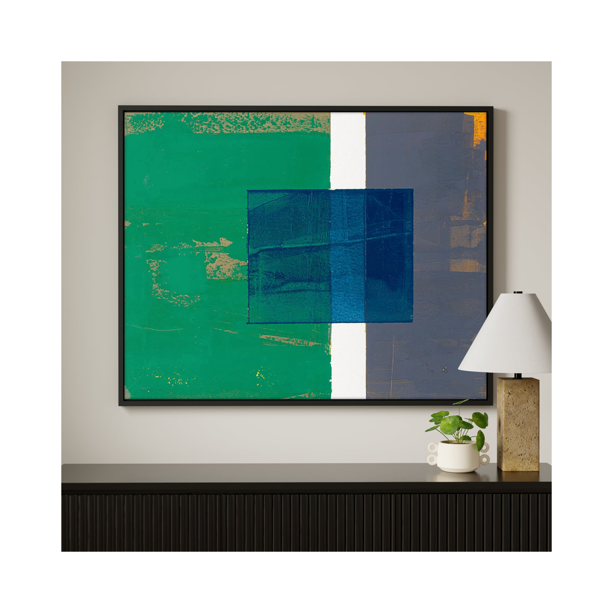 Bold In Blue 1 by Andrea Stokes, Black Framed, 40" H x 50" W x 1.38" D