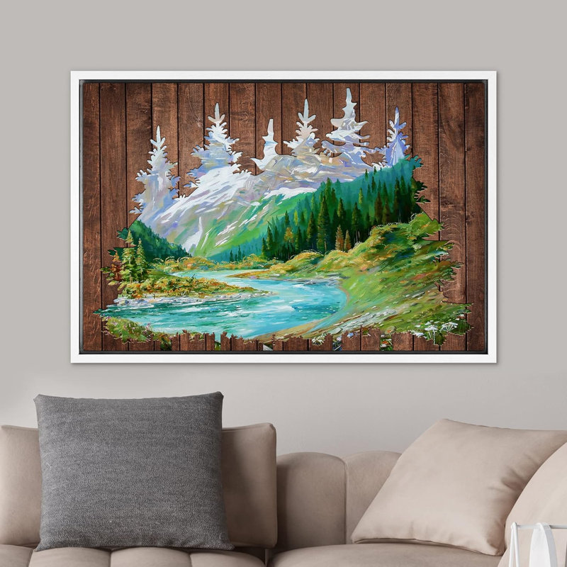 Montagne, arbre, forêt, Blanc, H 24 po x l 36 po x P 1,5 po