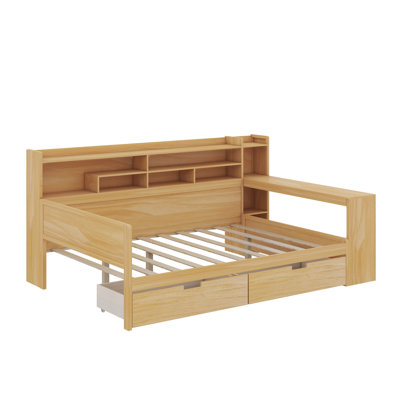 Wooden Full Size Daybed With Storage Shelves And Study Desk