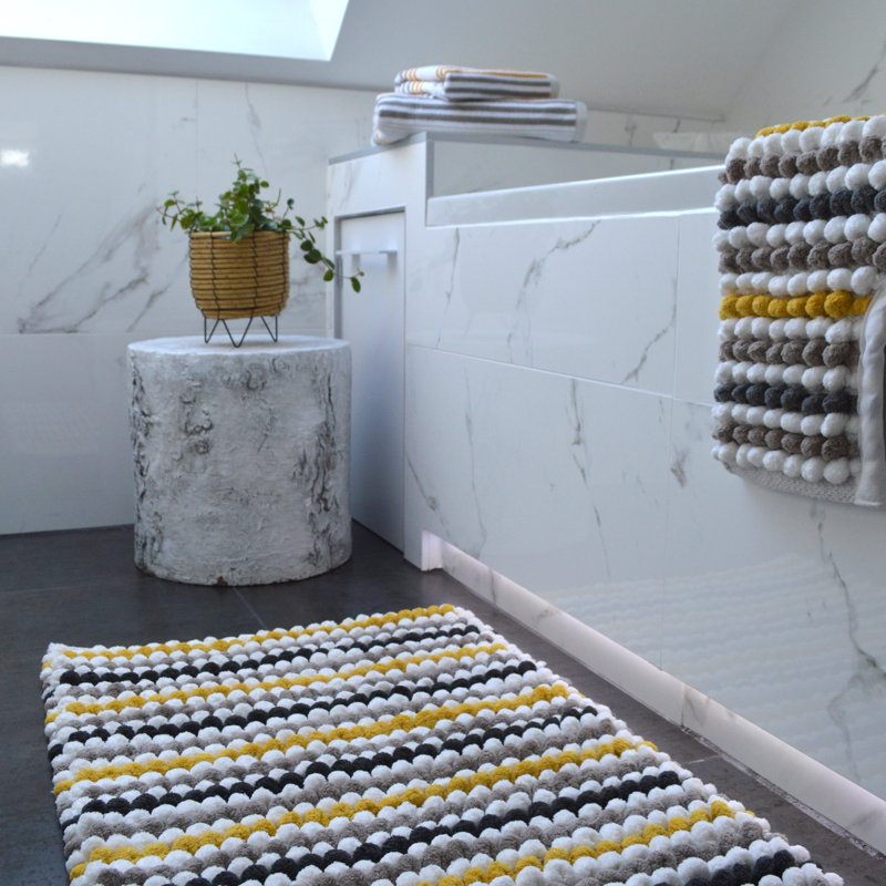 Audubon Striped Chunky Bobble Bath Mat, Grey/Mustard