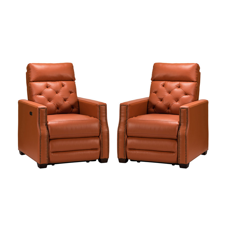 Gumesindo 31.50" Wide Genuine Leather Power Recliner, Brick  Genuine Leather