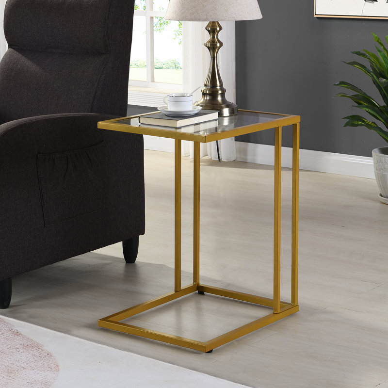 Glass Top C Table End Table, Gold