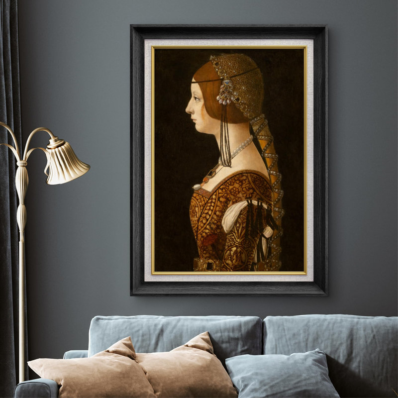 «Bianca Maria Sforza» par Ambrogio De Predis - peinture sur toile à cadre unique, Noir