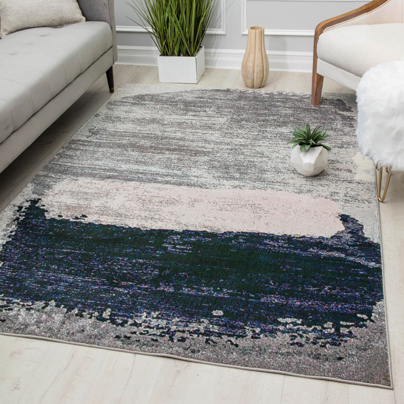 Tapis argenté contemporain Claudeen, Rectangle 2 pi 6 po x 4 pi