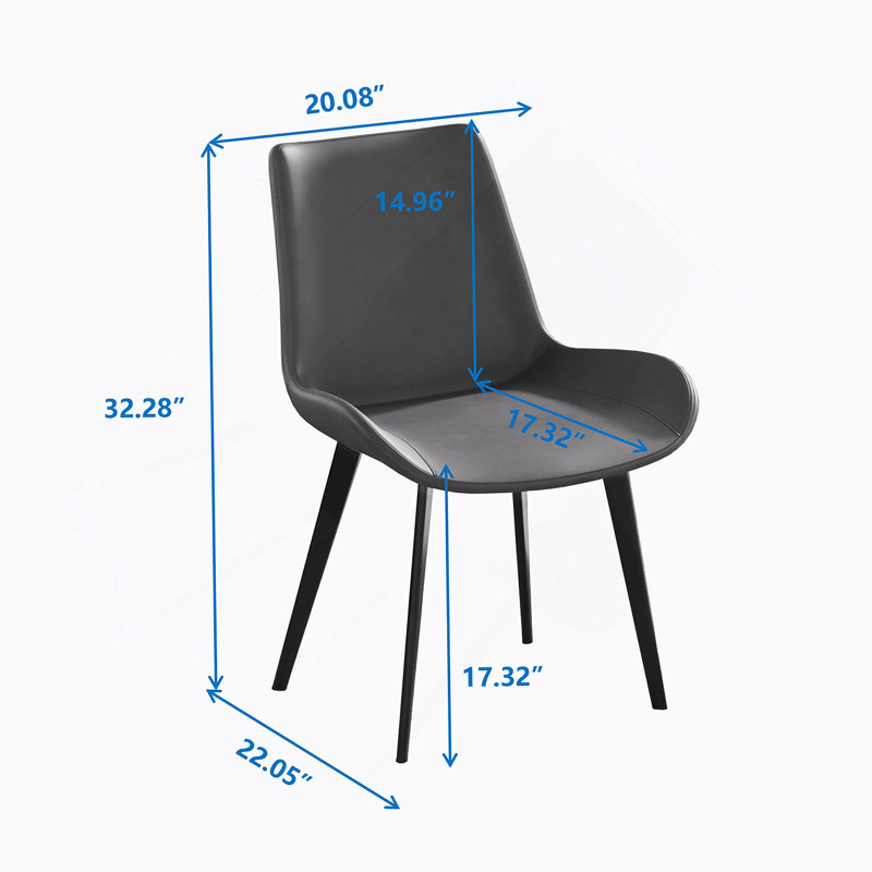 Modern Dining Chair with Black Metal Legs for Living Room, Grey