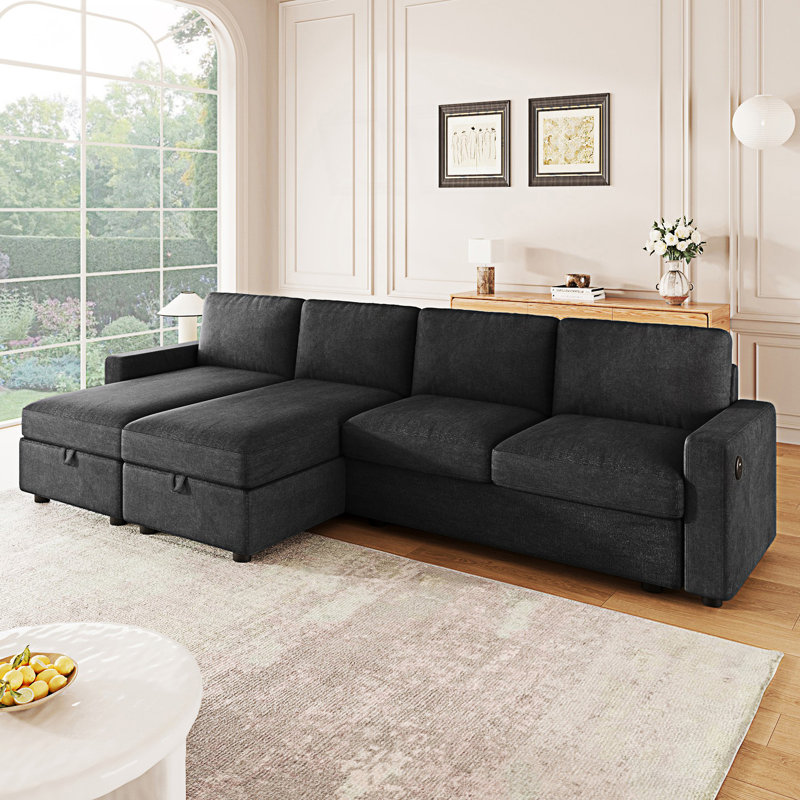 Canapé modulaire, canapé modulaire convertible, canapé en U avec deux chaises longues de rangement, Noir