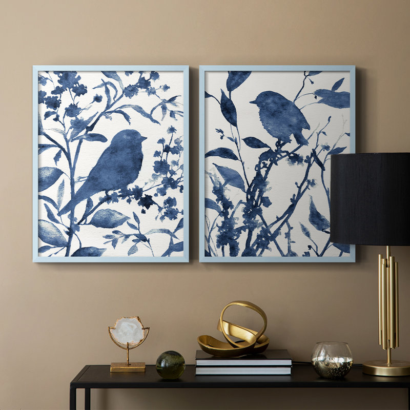 «Bluebird Silhouette I», reproduction encadrée de qualité supérieure - prête à être accrochée - aucun clou requis - aucun clou requis