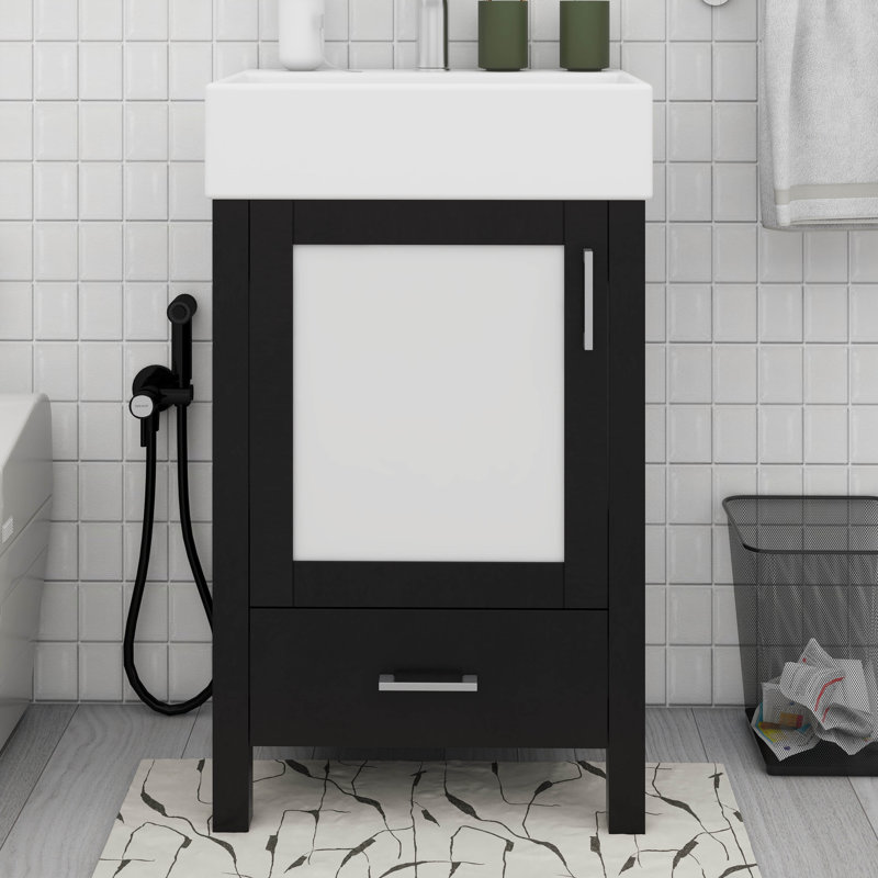 Meuble-lavabo de 20 po avec lavabo en céramique épais robuste, meuble-lavabo autoportant de 20 po avec grand tiroir