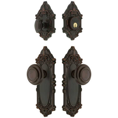 Grandeur Grande Victorian Long Plate Entry Set with Circulaire Knob in Timeless Bronze