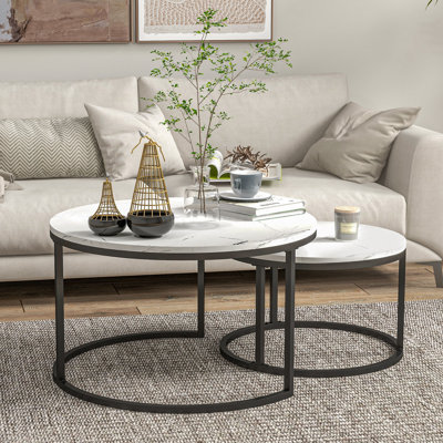 Tables gigognes, ensemble de 2 tables basses avec plateau en faux marbre