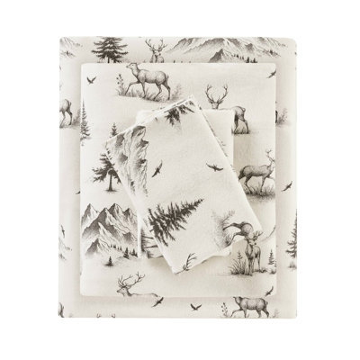Deer Toile 4 Pcs Full Sheet , 100% Cotton Flannel Brushed For Softness, Twin/full Fitted 12" Mattresses, Includes 1 Fitted, Flat And 2 Pillowcases, Simple Machine Washable,