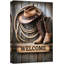 «Western Welcome Sign», chapeau de cowboy, bottes, corde, entrée, ferme, photos de décor, impression encadrée sur toile, impression sur toile-126032265-126032271