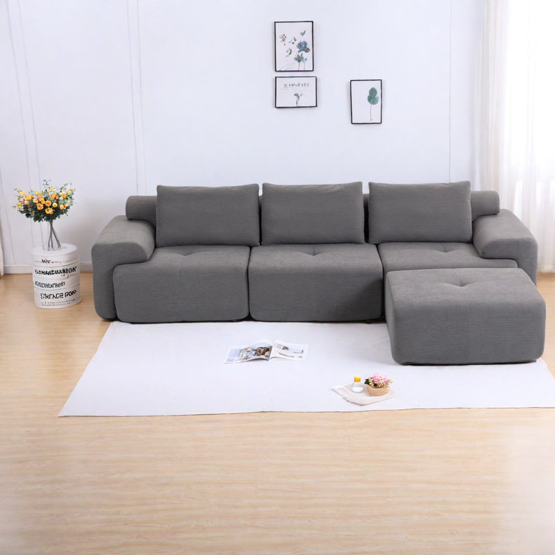 Canapés compacts en mousse à mémoire de forme, structure en acier, velours côtelé modulaire pour la maison