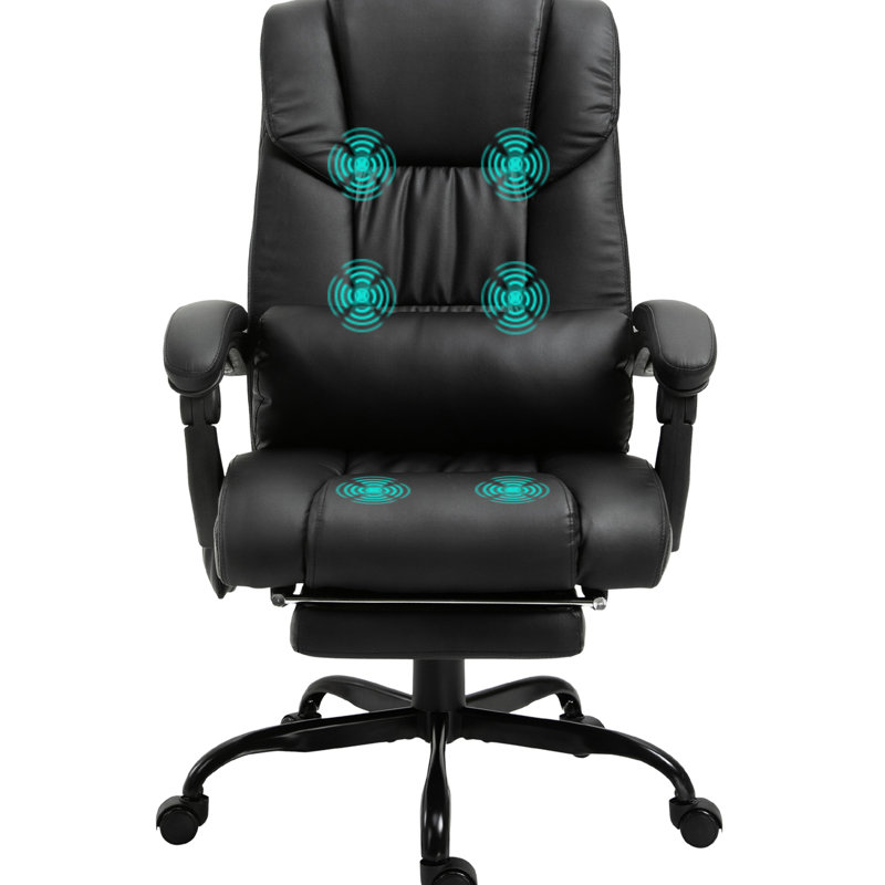 Fauteuil de bureau ergonomique en cuir Pu avec massage à 6 points de vibration, coussin lombaire, hauteur réglable, repose-pieds, fauteuil de massage noir 6, ergonomique