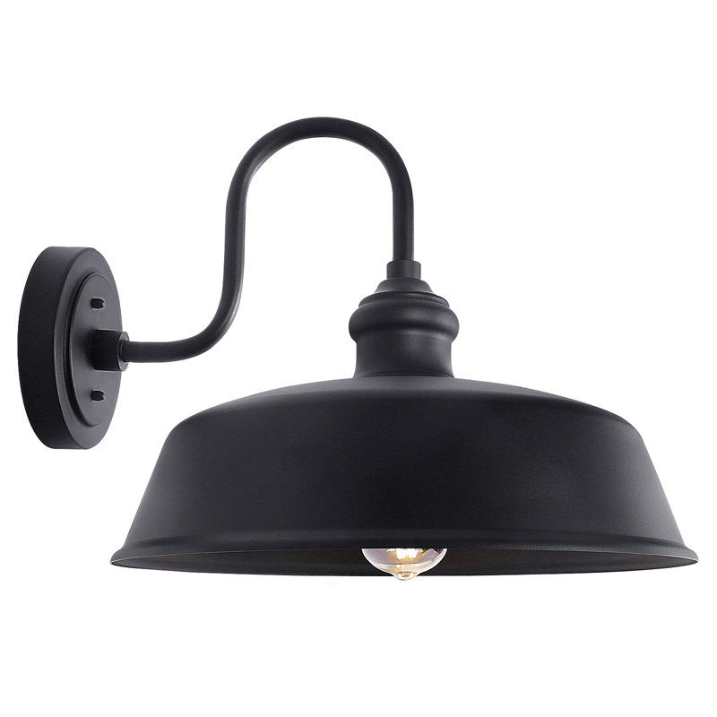  16in Large Gooseneck Barn Light, Rustic Black Exterior Wall Sconce For Porch, Garage