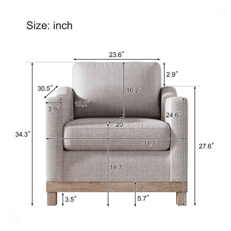 Fauteuil de 31,3 po de largeur Luretha, Mélange de lin gris
