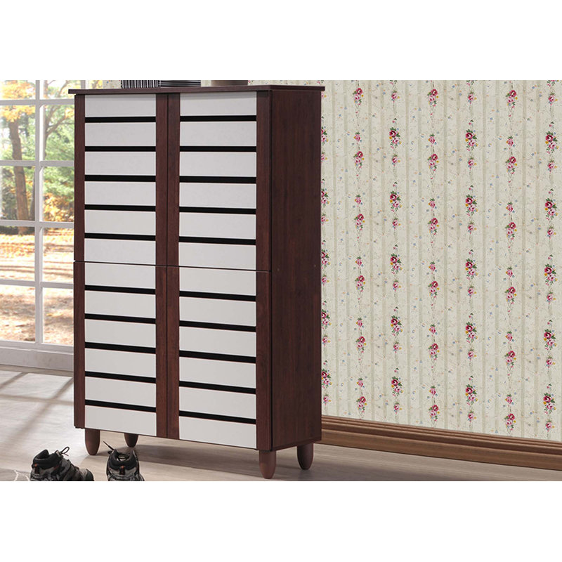 18 Pair Shoe Storage Cabinet, Brown/White