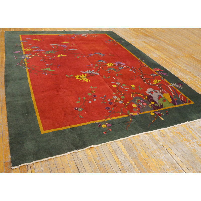 Antique Knotted Wool Rectangle Room Size 1920s Chinese - Art Deco Rug