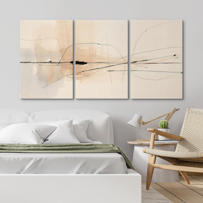 «Zen Simplicity Abstract Beige Illustration», 3 pièces, Toile tendue, H 24 po x l 48 po