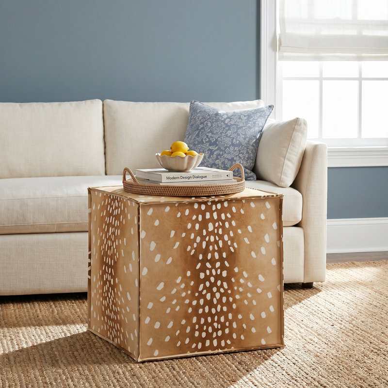 Esmerelda Beyla 19" Square Floral Cube Ottoman, Texture Block Blue