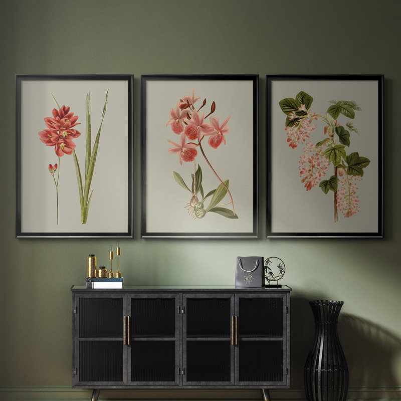 Botanical Array IV - Toile tendue avec châssis sur mesure - 3 pièces, Noir, noir, noir, noir, H 30 po x l 63 po