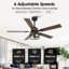 Ventilateur de plafond intelligent 52 po avec trousse d'éclairage et télécommande VacZon, moteur à courant continu réversible à 6 vitesses, pales en bois à double face, minuterie, tiges verticales de 6 po / 10 po, pour une utilisation intérieure / extérieure couverte-290956641
