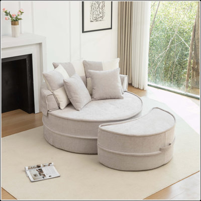 Fauteuil demi-tonneau d'appoint surdimensionné avec 5 coussins