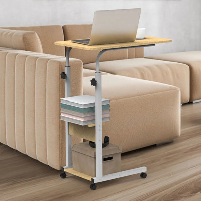 Table d'appoint en C à 3 niveaux, hauteur réglable de 25,98 à 33,86 po, 4 roulettes avec freins, 11 lb de poids, assemblage facile, pour les petits espaces, salon, canapé-lit, canapé-lit