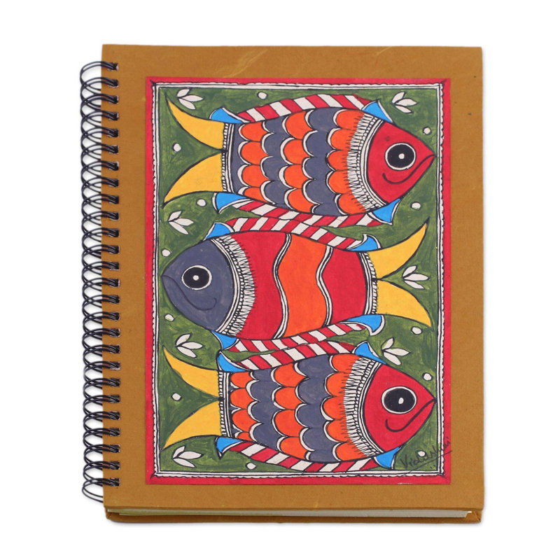 Poissons joyeux et journal Madhubani