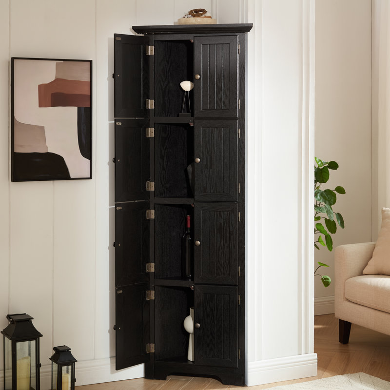 Armoire de rangement de 72 po avec 8 portes et tablettes Farmhouse, Noir