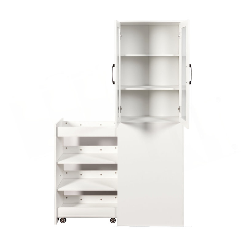70.87" H Display Storage  Cabinet , 4 Tier Multi-Functional Pull-Out Multi-Tier Storage Shelf & 2 Glass Doors, Modern Wooden  Kitchen Pantry Cabinet For Living Room Or Kitchen And Dinning Room