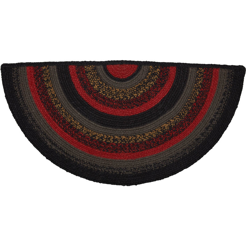 Tapis en coton tressé à motif géométrique rouge / noir / gris Amadeu, Demi-cercle 1 pi 4 po x 2 pi 9 po
