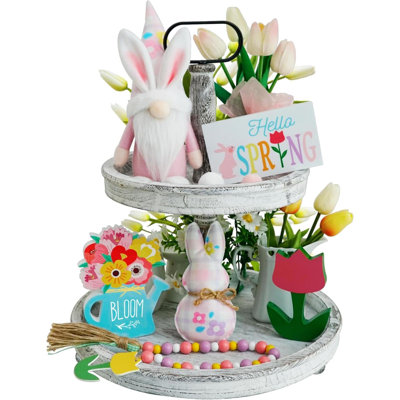Spring Easter Decorations, Easter Bunny Gnome Tiered Tray Decor, Plush Bunny, Easter Gnome Plush, Spring Wood Signs, Flower Bead Garland, Easter Farmhouse Kitchen Table Decor