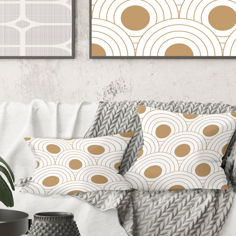 Coussin décoratif circulaire imprimé de style rétro Mid-Century, 18 po x 18 po