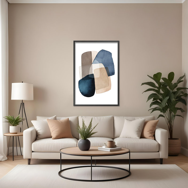 Abstract Blue Brown Blocks by  - Picture Frame Painting on Paper, 36" H x 24" W x 1.5" D, Wrapped Canvas, Does Not Apply