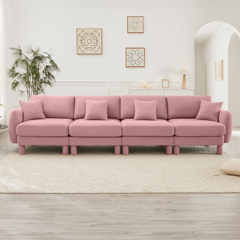 Canapé 4 places avec accoudoirs en forme de coquillage Boucle, Rose