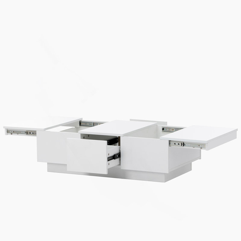 Multifunctional Coffee Table with 2 large Hidden Storage Compartment, Extendable Cocktail Table with 2 Drawers, High-gloss Center Table with Sliding Top for Living Room
