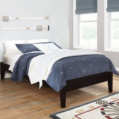 Bedroom Platform Bed In Cappuccino - Low Profile Rails, Compatible With Various Headboards Wood For Low-Profile No Box Spring Needed