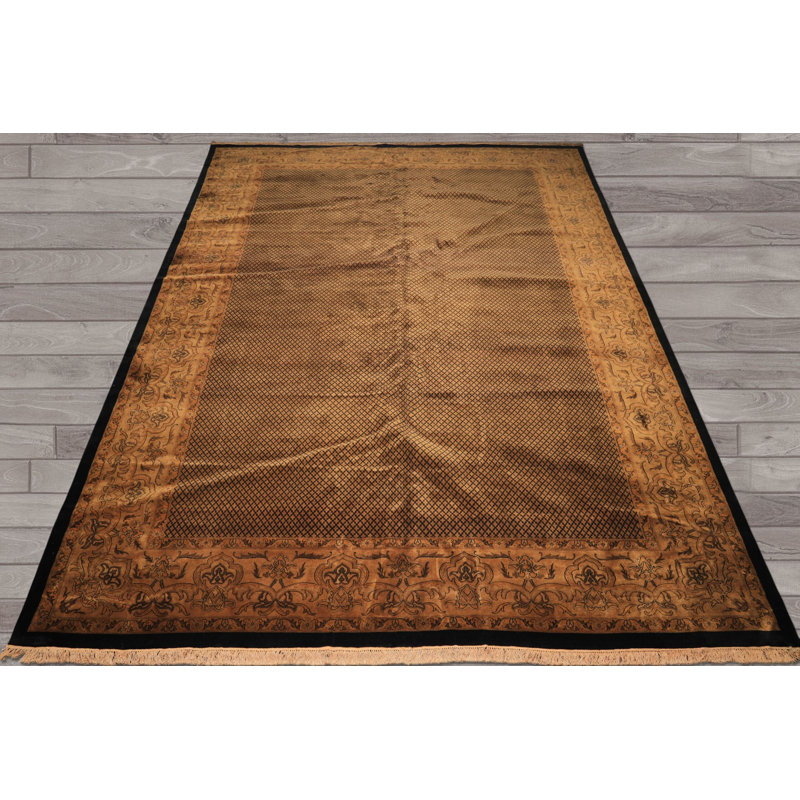 Tapis noir en laine noué à la main 11 pi 8 po x 17 pi 8 po