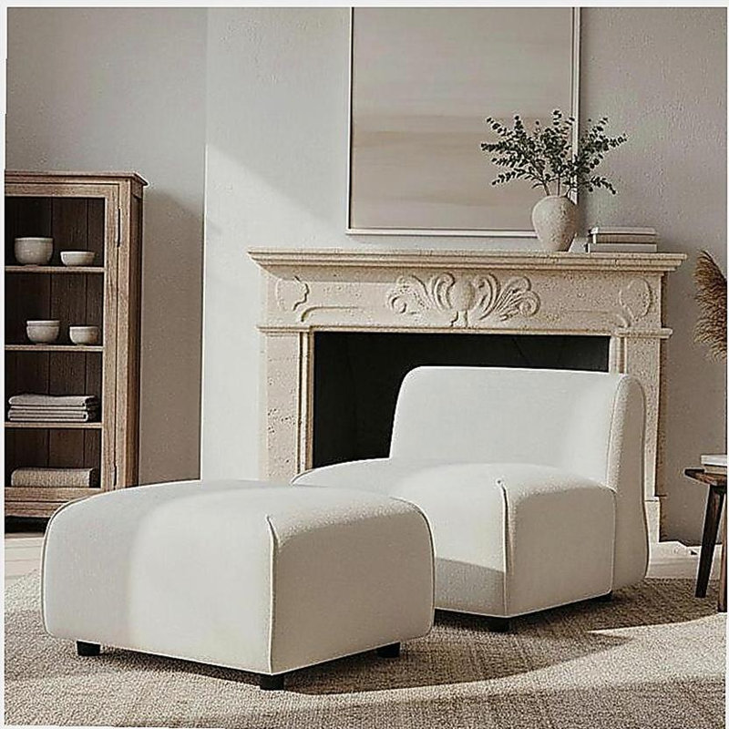 Ensemble de fauteuil d'appoint moderne et moelleux avec ensemble de repose-pieds pour salon et chambre à coucher, Beige