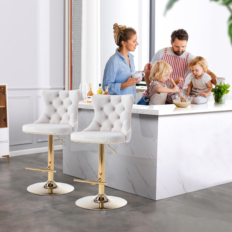 Tabouret pivotant à hauteur réglable Hukam, Or, Beige