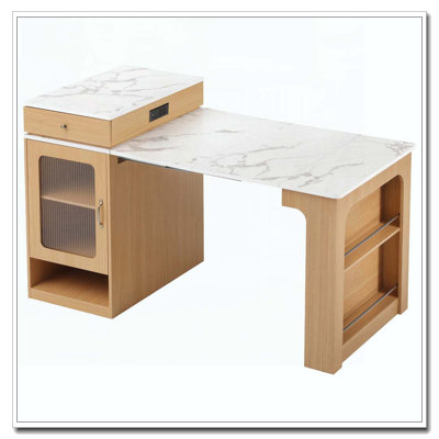 59.5"Kitchen Island With Extendable Dining Table, Kitchen Storage Table With Double-Sided Storage, Kitchen Island With 2 Drawers, Power Outlet, Side Open Shelves, For Kitchen