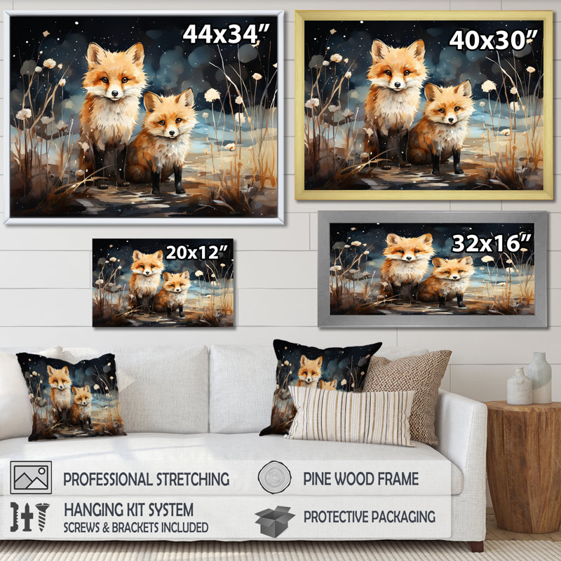 Printemps mignon, «Fox s Gaze I», reproduction d'art sur toile, H 34 po x l 44 po x P 1,5 po, Cadre doré à coins fermés