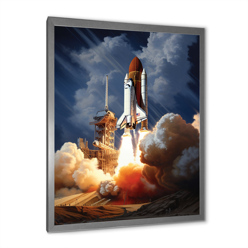Rocketship Revelation II - Rocketship, reproduction d'art murale, H 32 po x l 16 po x P 1 po, Cadre photo argenté