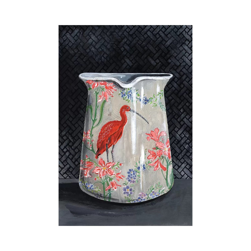 Scarlet Ibis Vase 1 Piece Painting on Canvas, 20.32 cm H x 30.48 cm W, Wrapped Canvas
