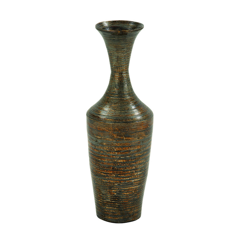 Grand vase décoratif en bois de bambou brun foncé avec laque, H 23,45 po x l 7,9 po x P 7,9 po
