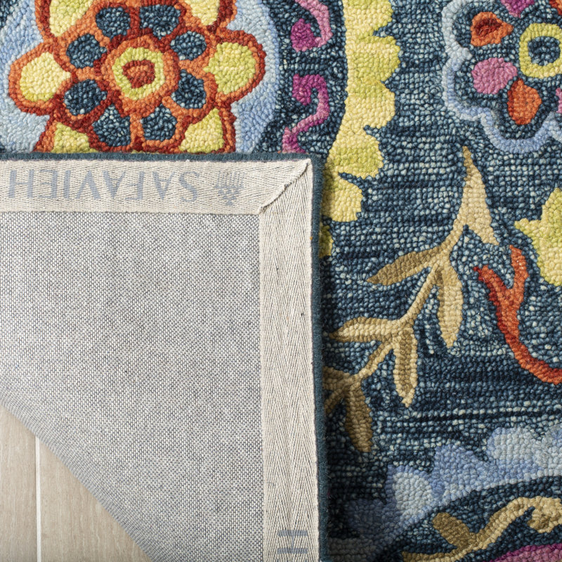 Tomo Hand Hooked Wool And Cotton Floral Rug, Rectangle 9' x 12'