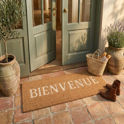 Embossed Coir Door Mat Bienvenue 18"X46"