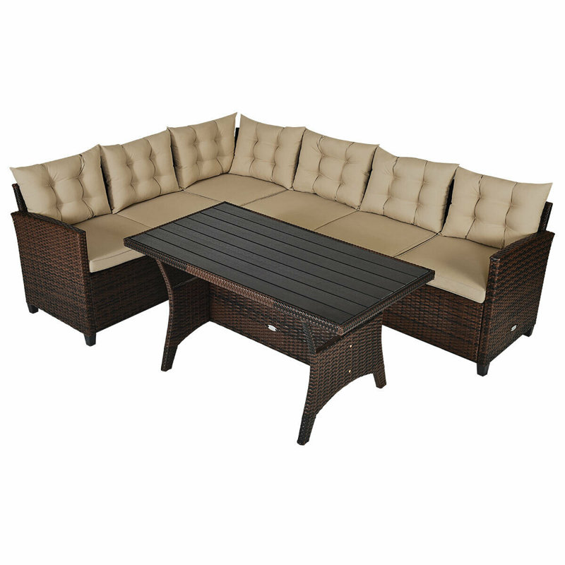 Ensemble de conversation modulaire avec coussins 3 pièces en rotin Abbie-Mae